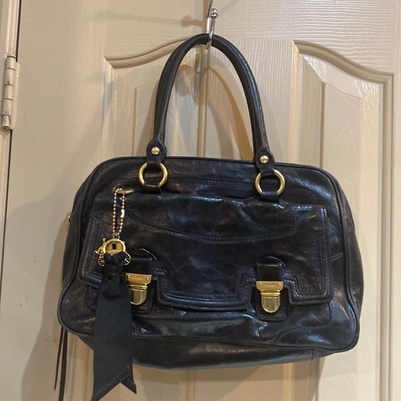 COPY - Coach Poppy Black Leather Pushlock satchel bag...